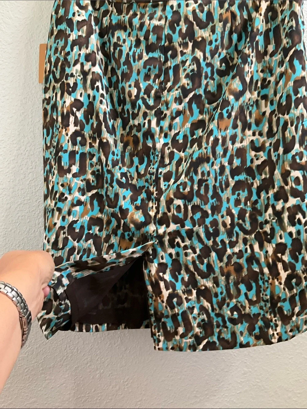 Elie Tahari Turquoise Brown Black Cream Leopard-Print pencil Skirt NWT